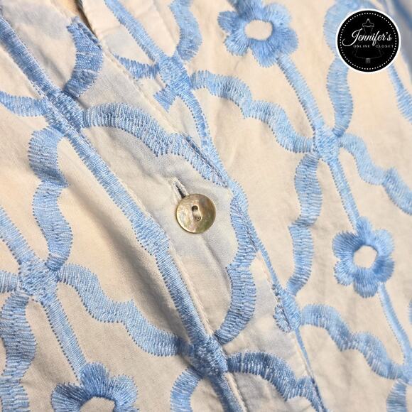 Ruby Rd. Blue & White Embroidered Trellis Pattern Button Front Blouse Size XL - Picture 6 of 14